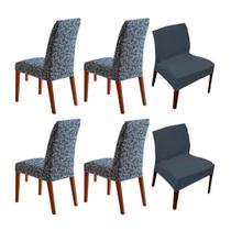 Kit 6 Capa de Cadeira Estampada e Lisa Botanica Cinza Sultan