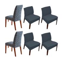Kit 6 Capa de Cadeira Estampada e Lisa Cinza Botanica Sultan
