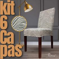 Kit 6 Capa de Cadeira Linha Premium Imperial Persa Cinza/Off White Kit 6 Capa de Cadeira Linha Premium Imperial Persa Cinza/Off White