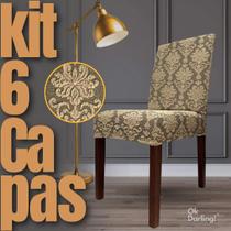 Kit 6 Capa de Cadeira Linha Premium Imperial Romana Marrom/Areia