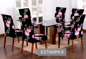 Kit 6 Capa De Cadeira Malha Gel Suplex Estampada Resistente Com Elastico