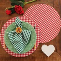 Kit 6 Capa Sousplat Xadrez Vermelho em tecido com elástico