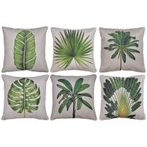 Kit 6 Capas Almofada Linho Bege Cru Estampa Folhagem 43x43 Kit 6 Capas Almofada Linho Bege Cru Estampa Folhagem 43x43