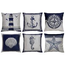 Kit 6 Capas Almofada Veludo Mar Concha Âncora Cavalo 45x45 Kit 6 Capas Almofada Veludo Mar Concha Âncora Cavalo 45x45