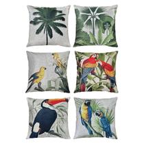 Kit 6 Capas Almofadas Linho Aves Tucano Arara Natureza 45x45