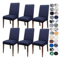 Kit 6 Capas Cadeira Jantar Tecido Importado Spand Azul-Marin