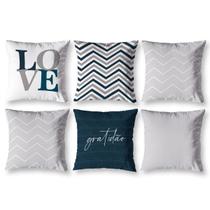 Kit 6 Capas de Almofada 40cm x 40cm Estampadas Chevron Cinza