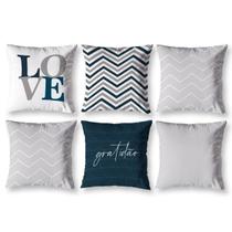 Kit 6 Capas De Almofada 40Cm X 40Cm Estampadas Chevron Cinza