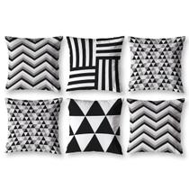 Kit 6 Capas de Almofada 40cm x 40cm Estampadas Geo Preto