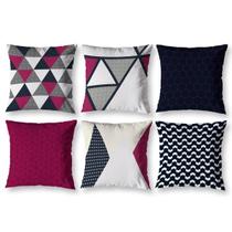 Kit 6 Capas De Almofada 40Cm X 40Cm Estampadas Geo Vermelho