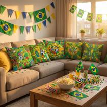 Kit 6 Capas de Almofada Brasil Copa 2026 45x45cm Estampadas Coloridas Decoração Torcida Microfibra