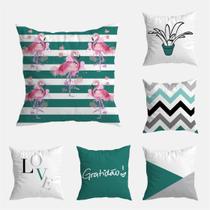 Kit 6 Capas De Almofada Decorativa Flamingo Verde Água 40x40 Kit 6 Capas De Almofada Decorativa Flamingo Verde Água 40x40