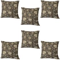 Kit 6 Capas de Almofada Impermeável Jacquard Floral Marrom 45cmx45cm