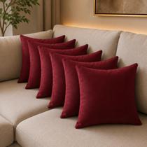 Kit 6 Capas De Almofada Veludo Suede 45x45 Zíper Invisível Sofá Sala Vinho