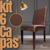 Kit 6 Capas de Cadeira Linha Premium Suede - Marrom