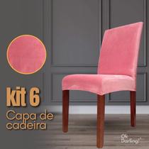 Kit 6 Capas de Cadeira Linha Premium Suede - Rosa Chá