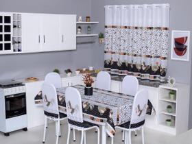 Kit 6 Capas de Cadeira + Toalha de Mesa + Cortina Sala de Jantar Cozinha dos Sonhos Completa Galo Cozinheiro