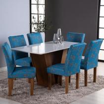 Kit 6 capas de cadeiras Cor:Azul folhagem elegante