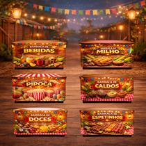 Kit 6 Capas De Mesa de Tecido Sublimado Barracas Completo Festa Junina 140x70x70 cm Kit 6 Capas De Mesa de Tecido Sublimado Barracas Completo Festa Junina 140x70x70 cm
