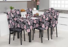 Kit 6 Capas Encosto de Cadeira de Aço Tubular Cozinha Malha Gel Estampa 23 Floral Rosa