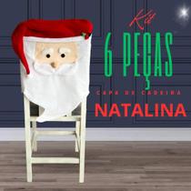 Kit 6 Capas Natalina para Cadeira Rosto de Papai Noel - Vermelho