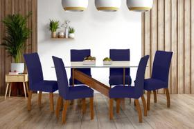 Kit 6 Capas para Cadeira de Jantar em Malha Elasticada Azul Marinho