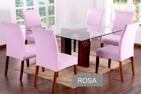 Kit 6 Capas Para Cadeira de Jantar Malha Com Elástico Cor Rosa