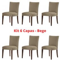 Kit 6 Capas Para Cadeira Malha Suplex Com Elástico Bege