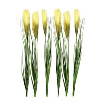 Kit 6 Capim com Pluma Verde Creme Planta Artificial Arranjo Florarte 85cm