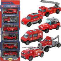 Kit 6 Carrinhos De Brinquedo Bombeiro Miniatura Colecionável