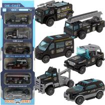 Kit 6 Carrinhos De Brinquedo Miniatura Polícia Colecionável Kit 6 Carrinhos De Brinquedo Miniatura Polícia Colecionável
