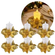 Kit 6 Castiçal Natalino Bico de Papagaio Dourado Decorado 10cm com Vela Eletrônica LED Kit 6 Castiçal Natalino Bico de Papagaio Dourado Decorado 10cm com Vela Eletrônica LED