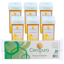 kit 6 Ceras Depilatória Roll On Mel 100g com TNT Cerapura