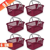 Kit 6 Cesta Cestinha Plástica Supermercado Compras 3L c/ Alça Resistente Leve Mulituso Portátil Kit 6 Cesta Cestinha Plástica Supermercado Compras 3L c/ Alça Resistente Leve Mulituso Portátil