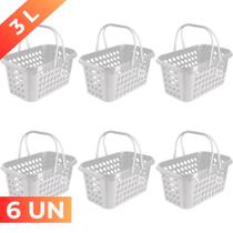 Kit 6 Cesta Cestinha Plástica Supermercado Compras 3L c/ Alça Resistente Leve Mulituso Portátil Kit 6 Cesta Cestinha Plástica Supermercado Compras 3L c/ Alça Resistente Leve Mulituso Portátil