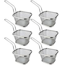 Kit 6 Cestas Aço Inox Com Alça Para Servir Frituras Porções Aperitivos Petiscos 10,5x9x6cm - Ke Home