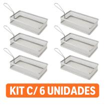 Kit 6 Cestas Inox Retangular com Alça para Servir Porções, Batata Frita e Frango Restaurante e Foo