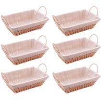 Kit 6 Cestas Porta Pão Servir 29x19cm Retangulares de Papel Forro em Tecido Alça Wolff Bege Decoração