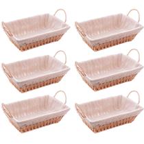 Kit 6 Cestas Porta Pão Servir 29x19cm Retangulares de Papel Forro em Tecido Alça Wolff Bege Decoração Kit 6 Cestas Porta Pão Servir 29x19cm Retangulares de Papel Forro em Tecido Alça Wolff Bege Decoração