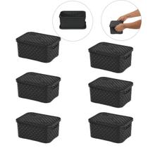 Kit 6 Cesto Caixa Organizadora Rattan 2 Litros Cor Preto