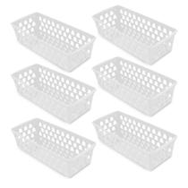 Kit 6 Cesto Caixa Organizadora Sem Tampa Gaveta Geladeira Extra Comprido 37x16,5 Várias Cores