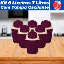 Kit 6 Cesto De Lixo Lixeira c/ Tampa Basculante 7L de 37cm