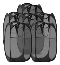 Kit 6 Cesto Dobravel Nylon Flexível D Roupa Suja 40x40x70cm