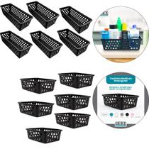 Kit 6 Cesto Multiuso Comprido Retangular E 6 Cesto Médio