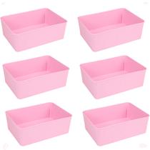 Kit 6 Cesto Multiuso Decorativo Rosa 19x13,5x6,5Cm
