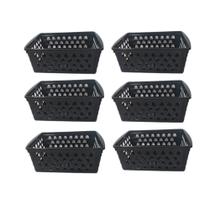 KIt 6 Cesto Multiuso Organizador Plástico Preto 29x20cm KIt 6 Cesto Multiuso Organizador Plástico Preto 29x20cm
