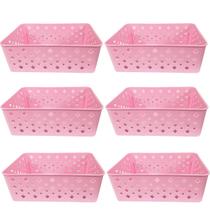 Kit 6 Cesto Multiuso Organizador Premium Rosa 123Organizei
