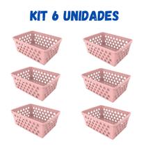 Kit 6 Cesto Multiuso Organizador Retangular 16X12 ROSA