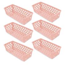 Kit 6 Cesto Organizador Extra Comprido 37x16,5 Geladeira Gaveta Modular Rosa Preto Branco Transparente