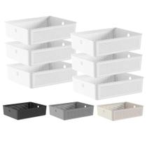 Kit 6 Cesto Organizador Multiuso 34x27x9cm Com Alça Flow Ou Kit 6 Cesto Organizador Multiuso 34x27x9cm Com Alça Flow Ou